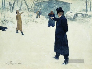 Zweikampf zwischen onegin und Lenski 1899 Repin Ölgemälde